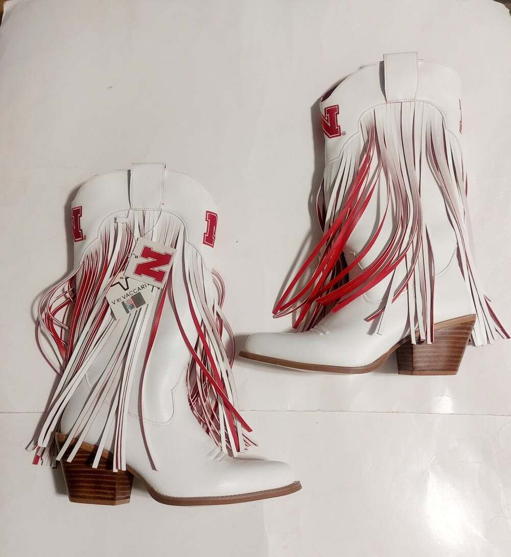 Vaccari Fringe Nebraska Cornhuskers Gameday Western Cowgirl Boots Womens 9.5 NWT